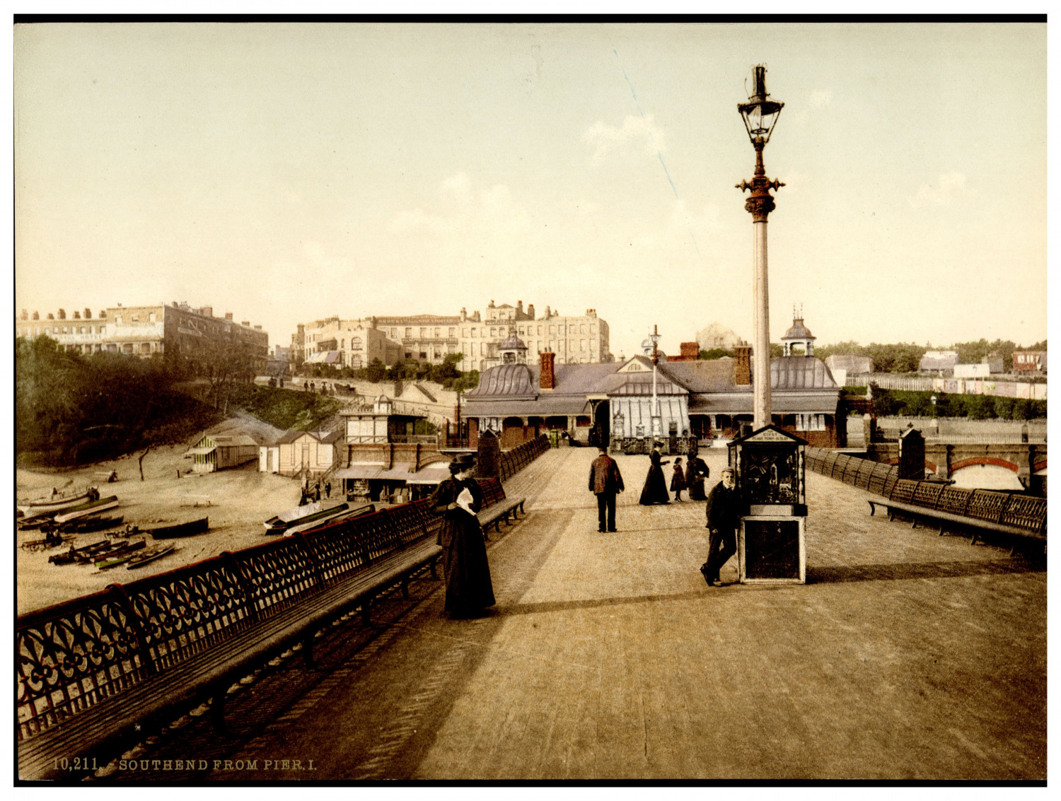 England. Southend-on-Sea. View from the Pier I. Vintage Photochrome by P.Z, P