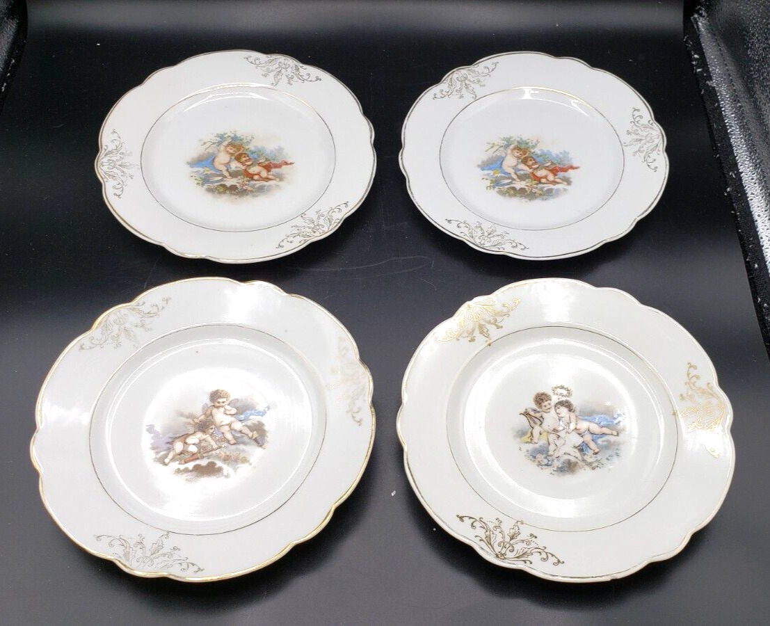 4 ATQ Victorian Era Bavaria Portrait Cabinet Display Plate Cherub Angel  Lot of 
