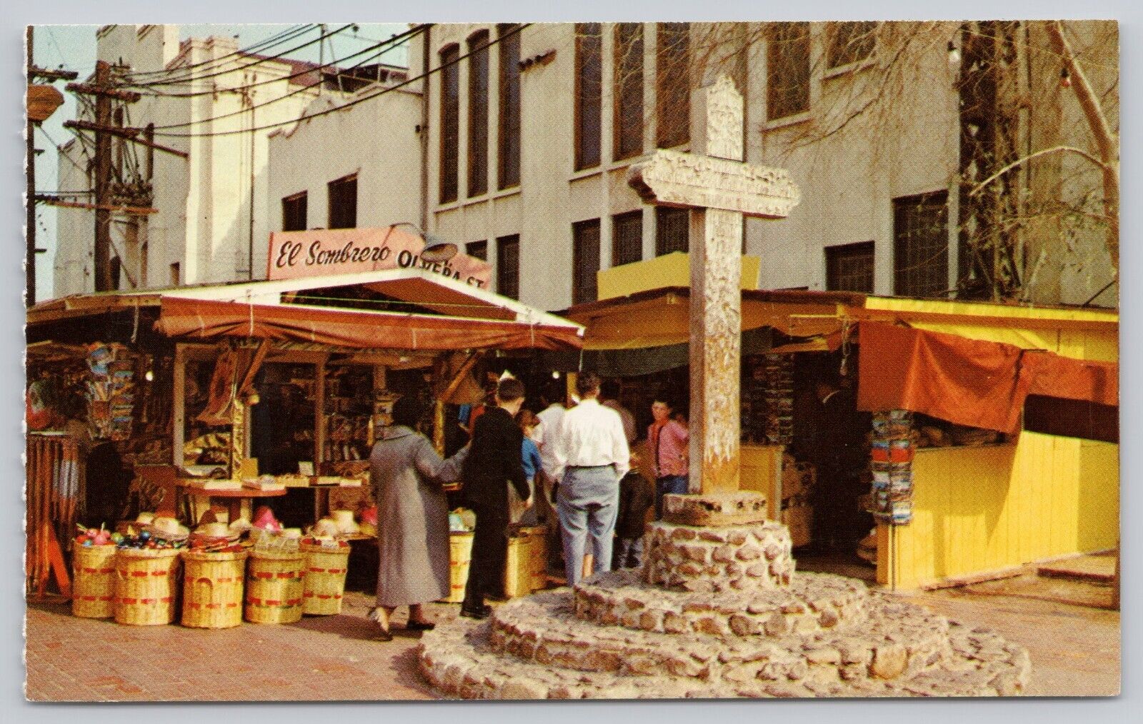 Los Angeles California, Olvera Street Bazaar Shops, Vintage Postcard