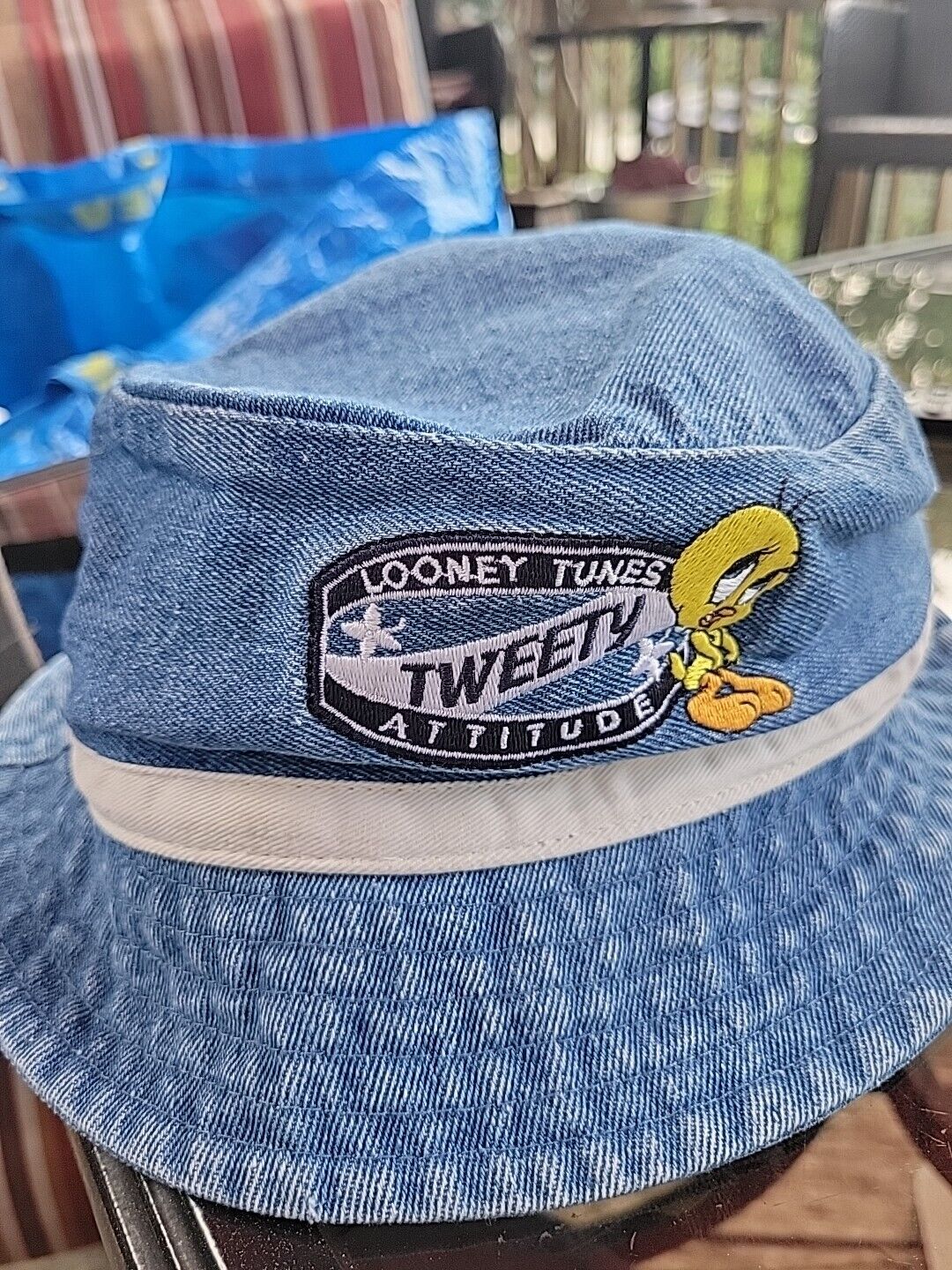 Vintage Looney Tunes Tweety Bird Denim Bucket Hat Denim 1999 NOS S/M 90s