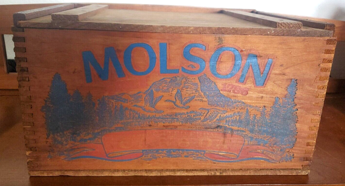 Old VTG  Molson Imported Canada Wooden Beer & Ale Bottle Crate Case Box