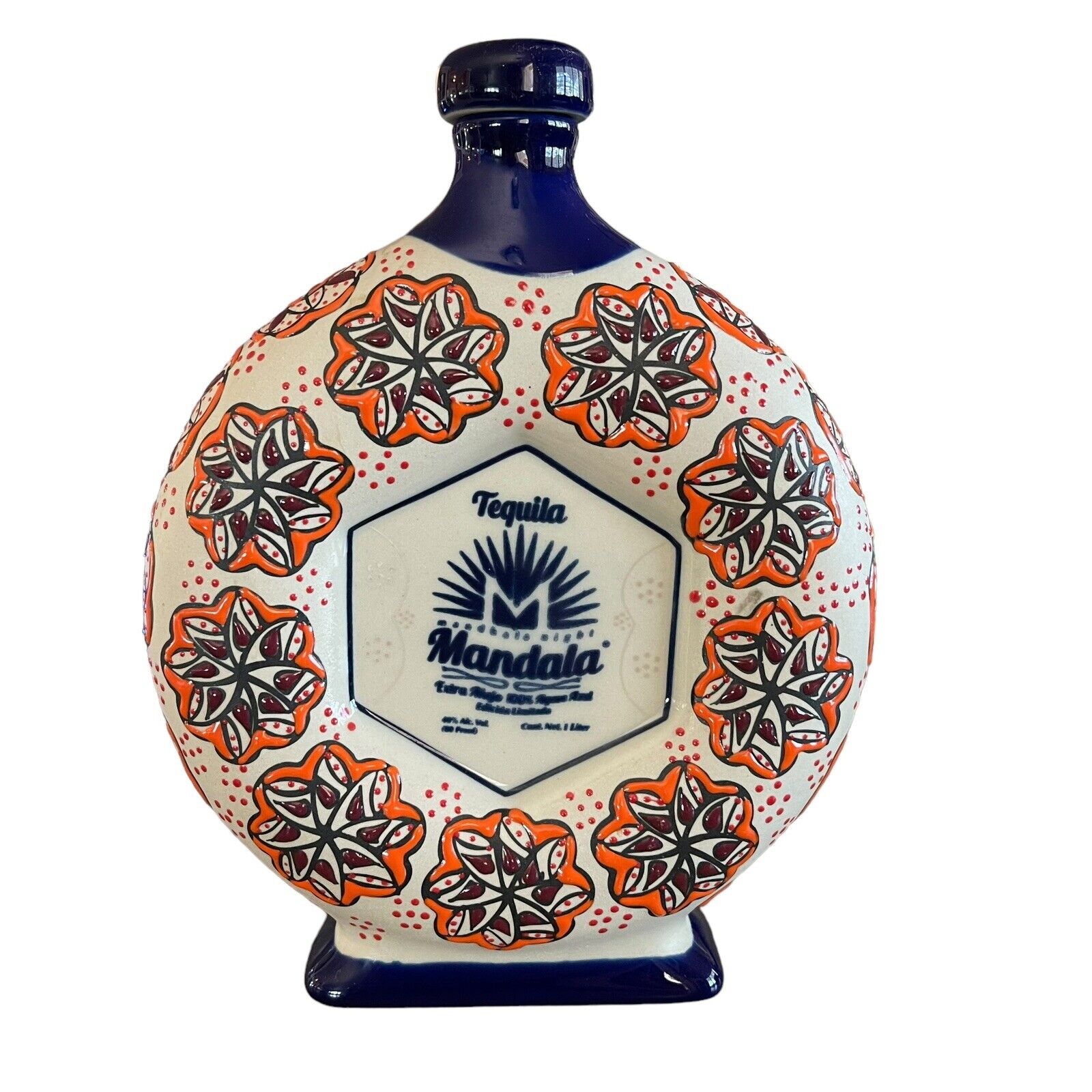 Mandala Tequila Bottle Verified Porcelain Hand Painted Mexico Clay Crafted Empty