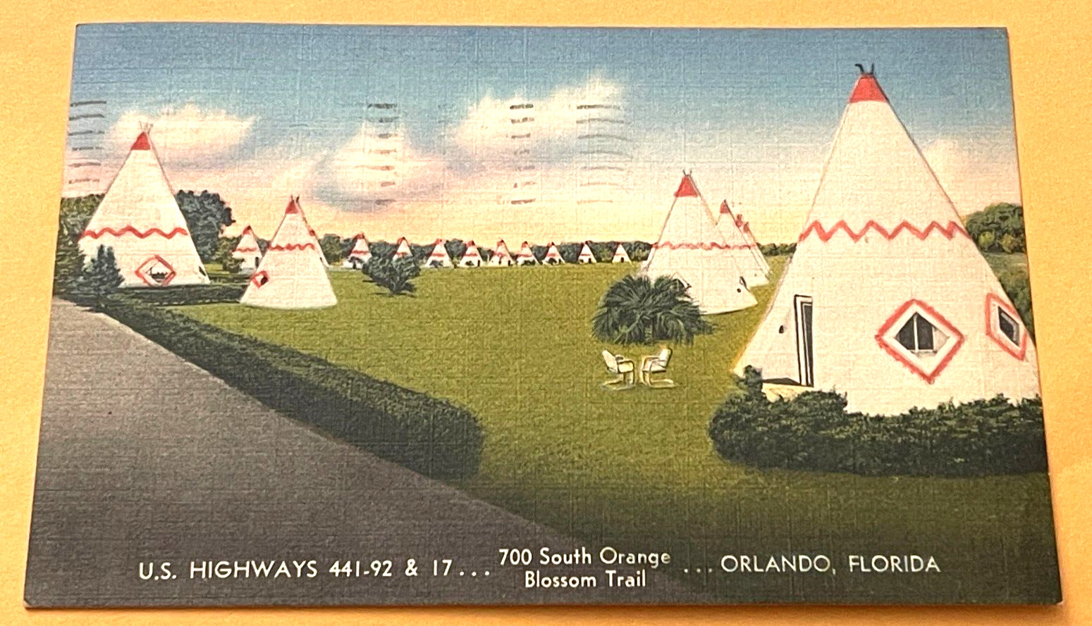 Orlando Florida Motel Wigwam Village HY. 441-92 & 17 Linen Postcard FL