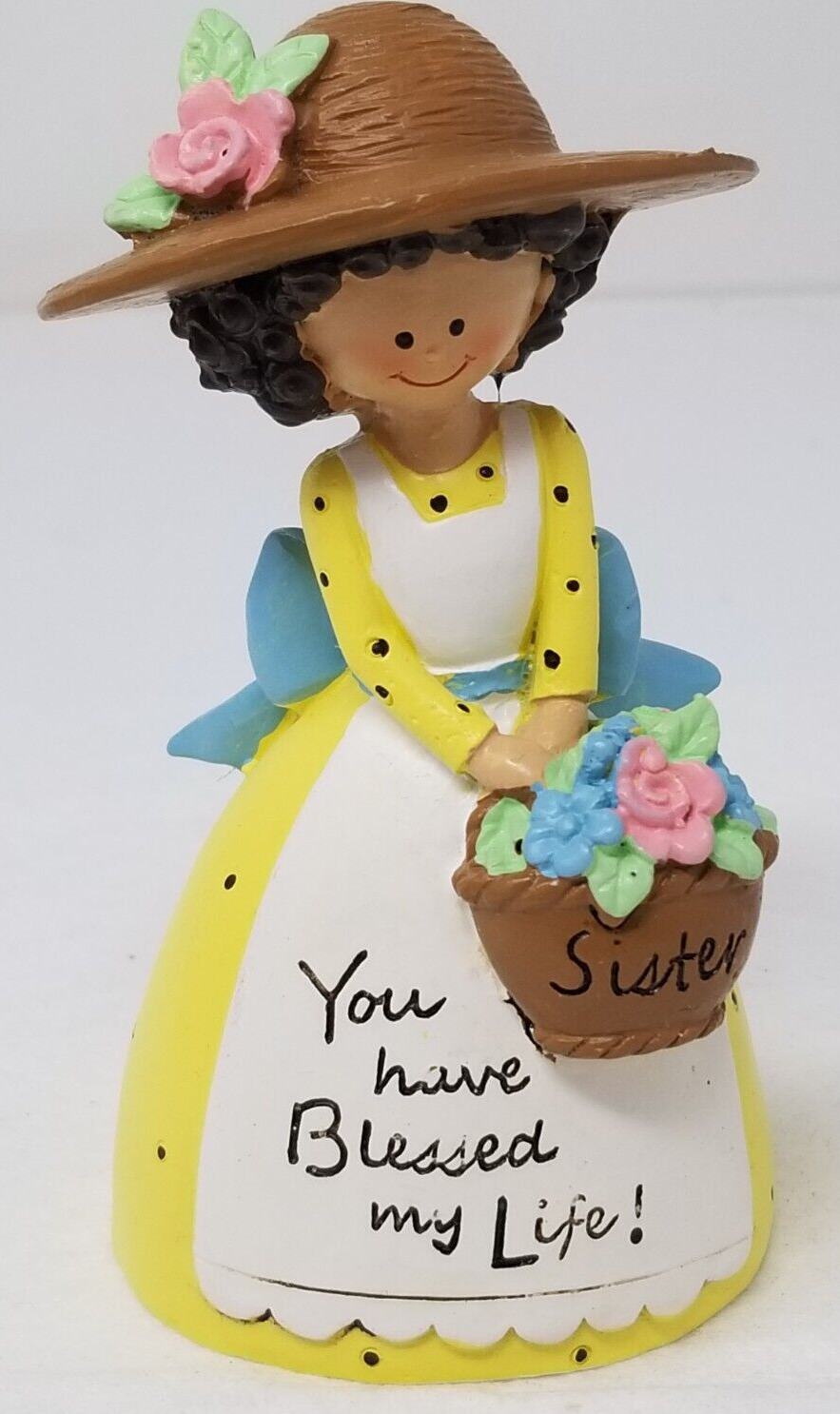 Sister You Have Blessed My Life Ceramic Figurine Woman Yellow Dress Flowers