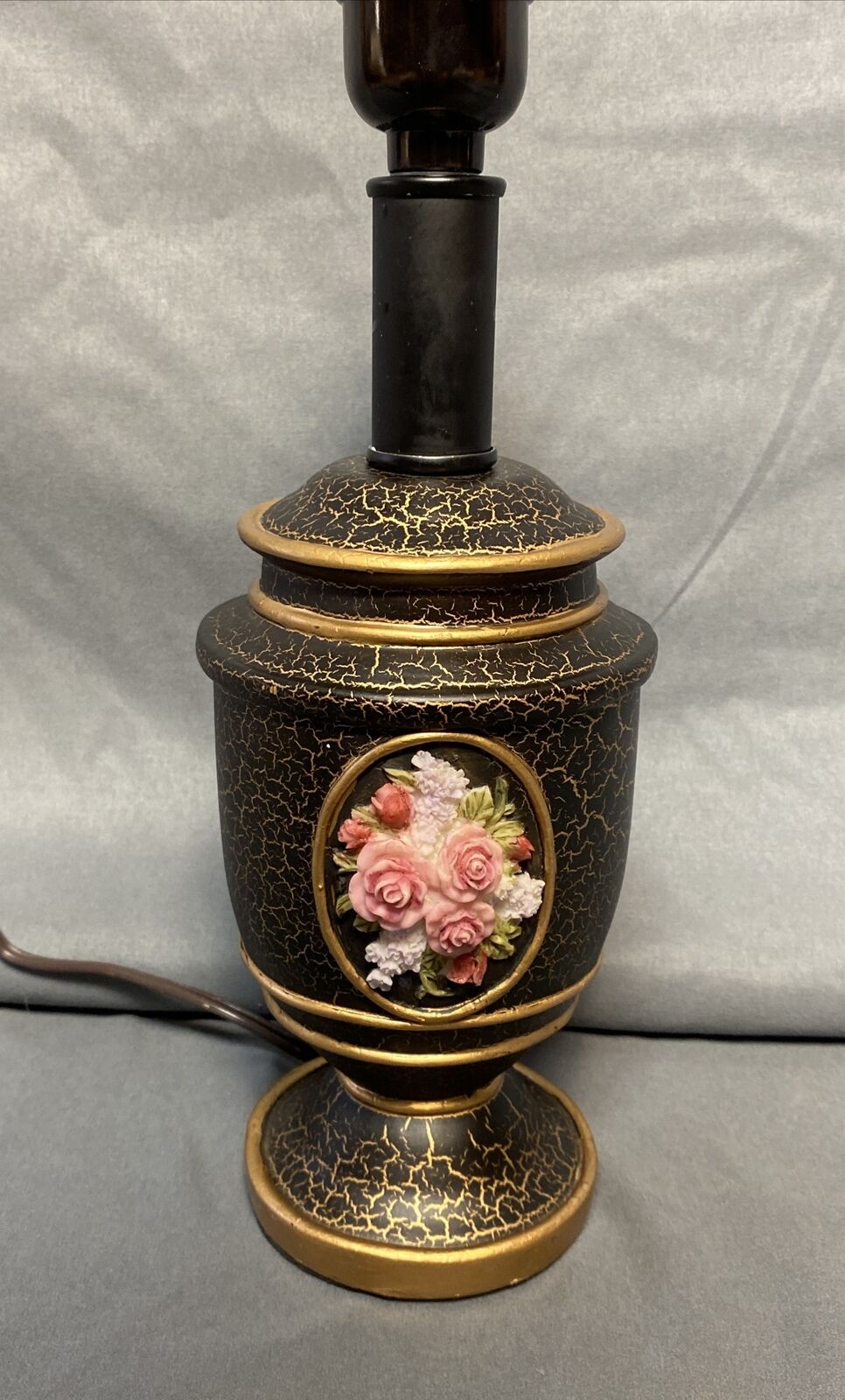 Vintage Florentine Style Hand Painted Boudoir Table Lamp Gold Gilt Flowers