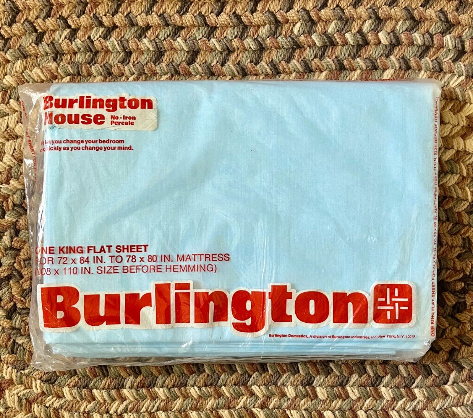Vintage 70s Burlington House Baby Blue King Flat Sheet No Iron Percale New