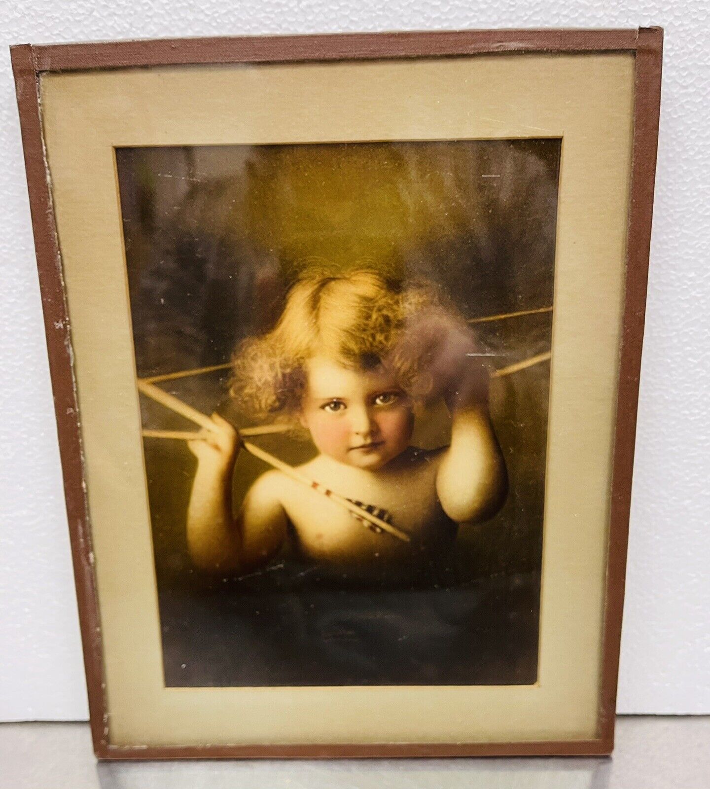 Cupid Awake Baby Girl Bow & Arrow Vintage Oak Leaf Frame 1897 MB Parkinson 8x10