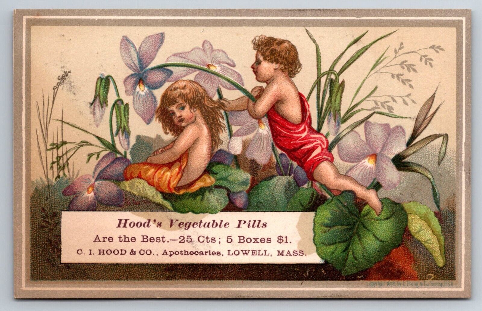 1890s Victorian Trade Card Hood\'s Vegetable Pills Fairy Quack Medicine ~7662