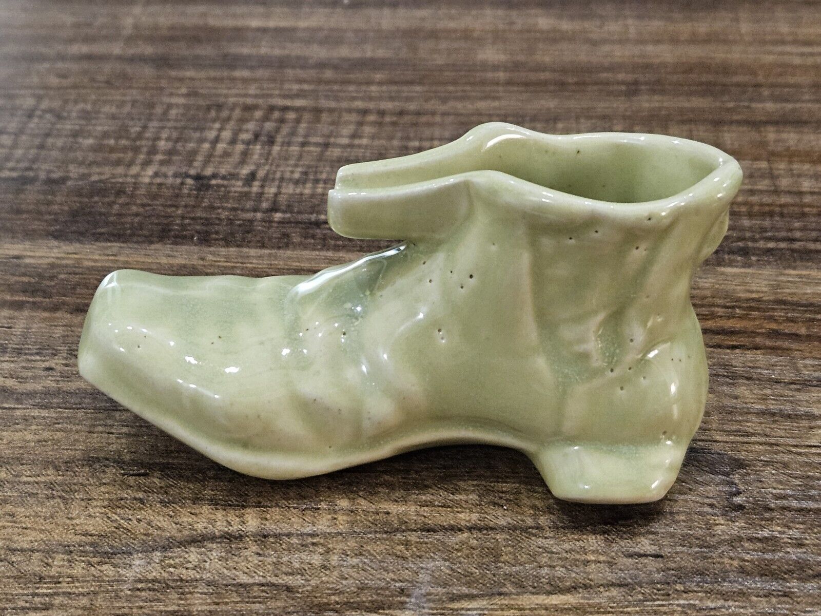 Vintage Mid Century Chartreuse Glaze Elf Shoe Pixie Boot Planter Ceramic Incense
