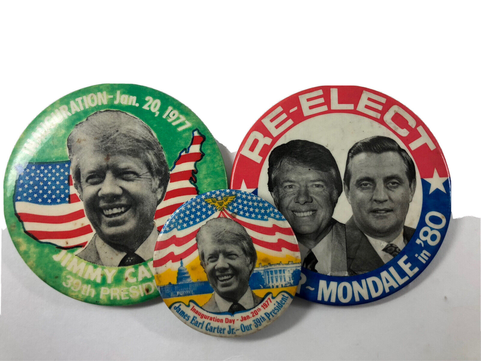 1977 & 1980 JIMMY CARTER / MONDALE (3) INAUGURATION PINS & RE-ELECT Pins