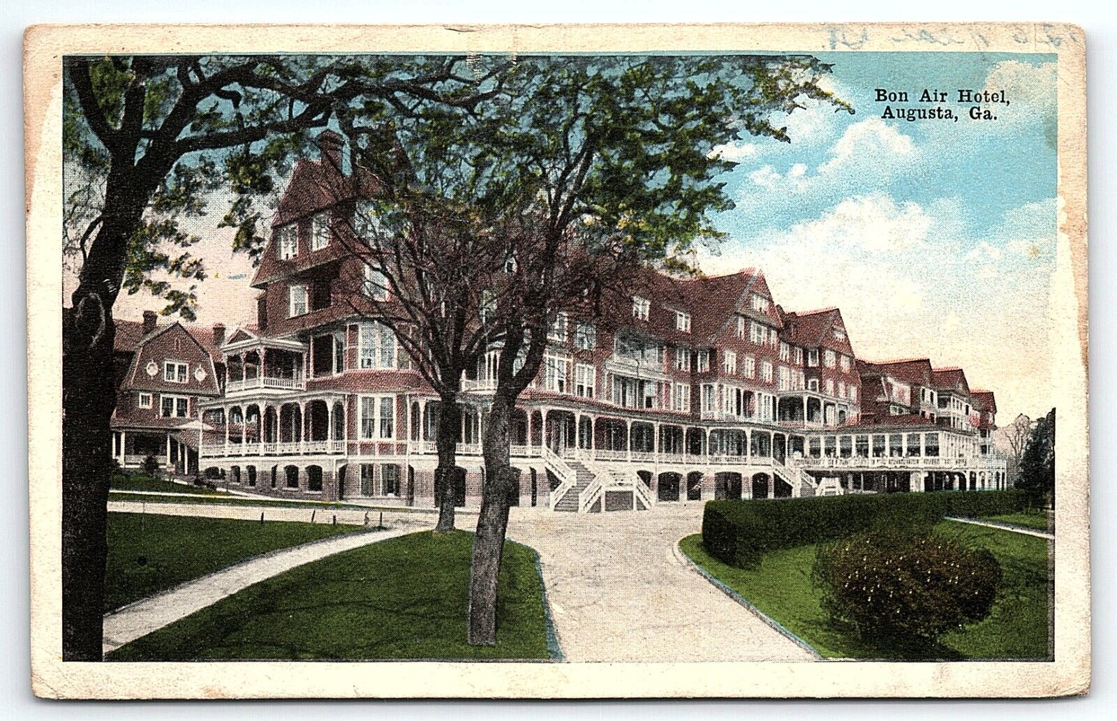1918 AUGUSTA GEORGIA HOTEL BON AIR STREET VIEW EARLY POSTCARD P4892
