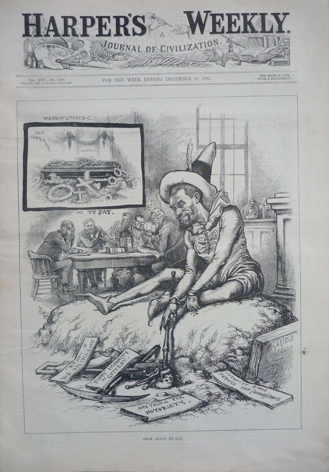 1881 Harper\'s Weekly Journal Magazine December 10, Garfield Assassin Guiteau
