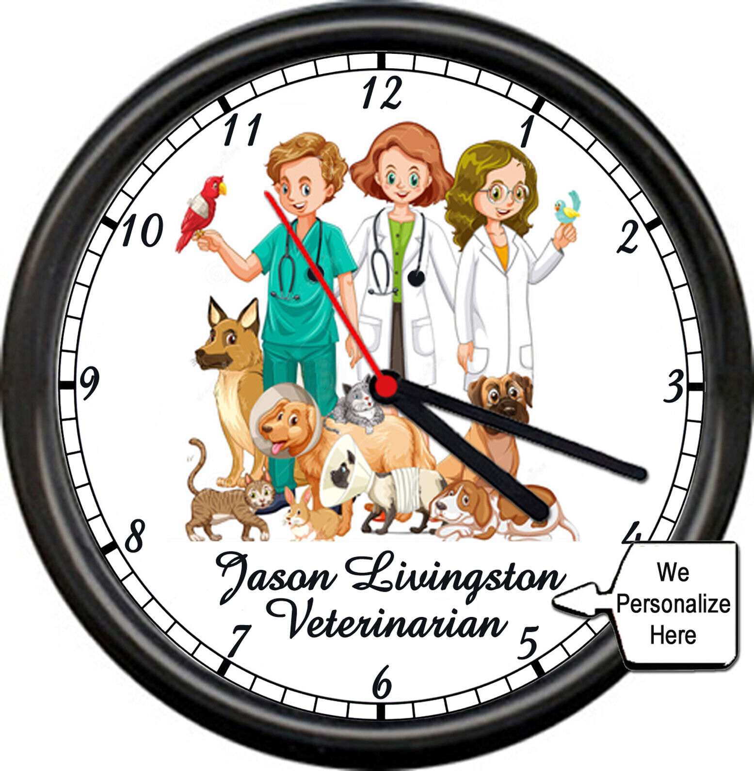 Personalized Veterinarian Dr. Vet Hospital Assistant Dog Cat Sign Wall Clock