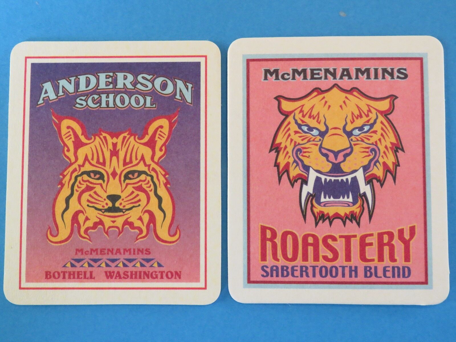 2 BEER COASTERS ~*~ McMENAMINS Anderson School, Roastery ~ Bothell, WASHINGTON
