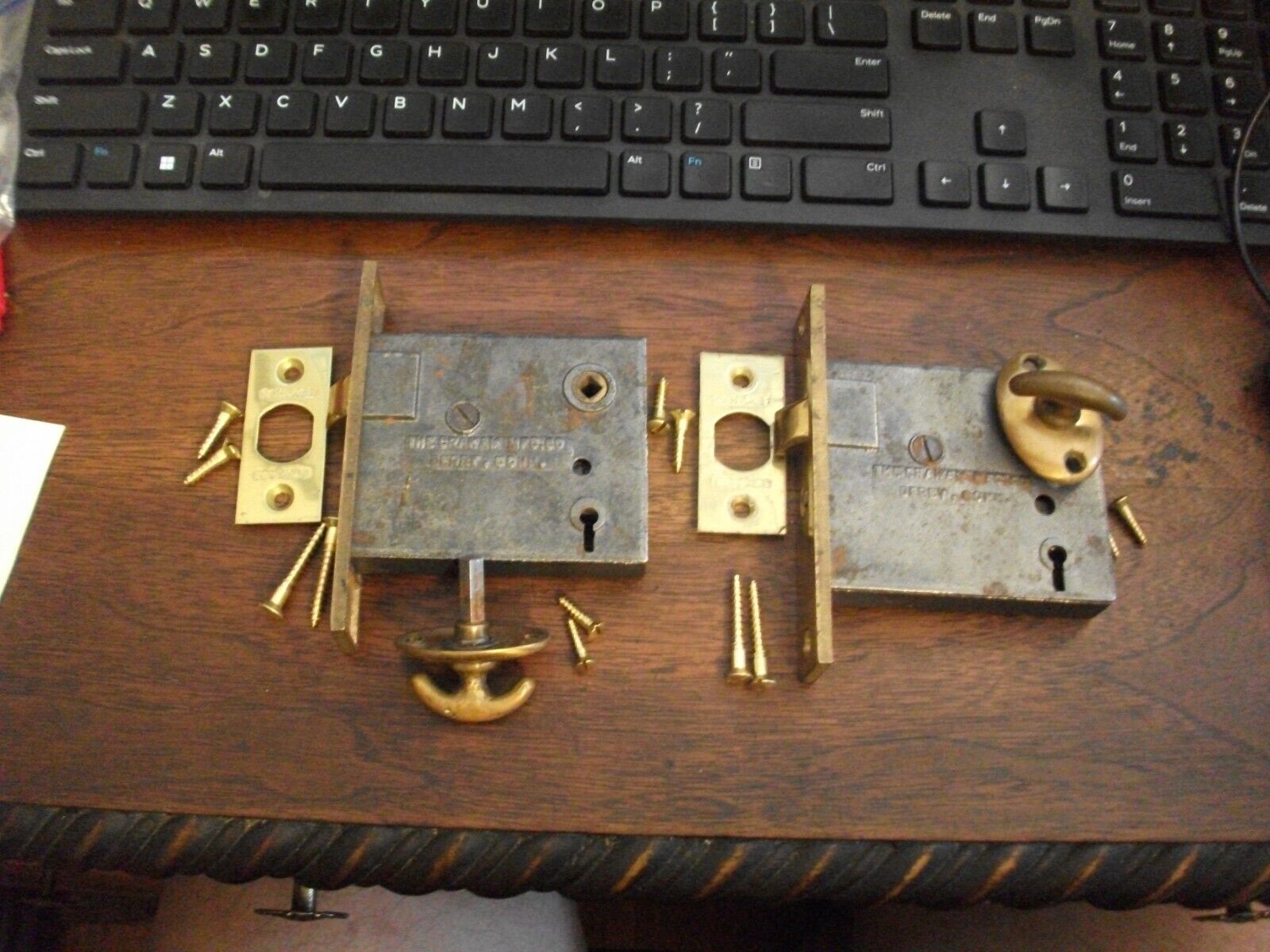 Early 1900\'s Graham Mfg. Co. Locks (2) w/complete attach. Hdwre and 2 - uncutkey