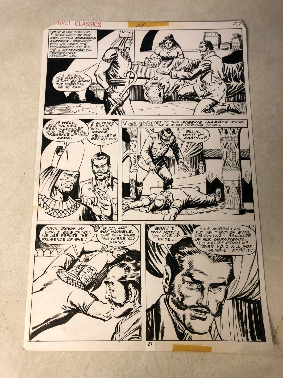 SHE original art MARVEL CLASSICS #24 LEO DYING bow before the queen 1977 HAGGARD