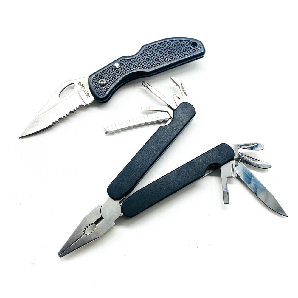 2 Pcs Maxam Folding Pocket Knife and Yorkcraft Multi Tool Pliers w/ Sheath