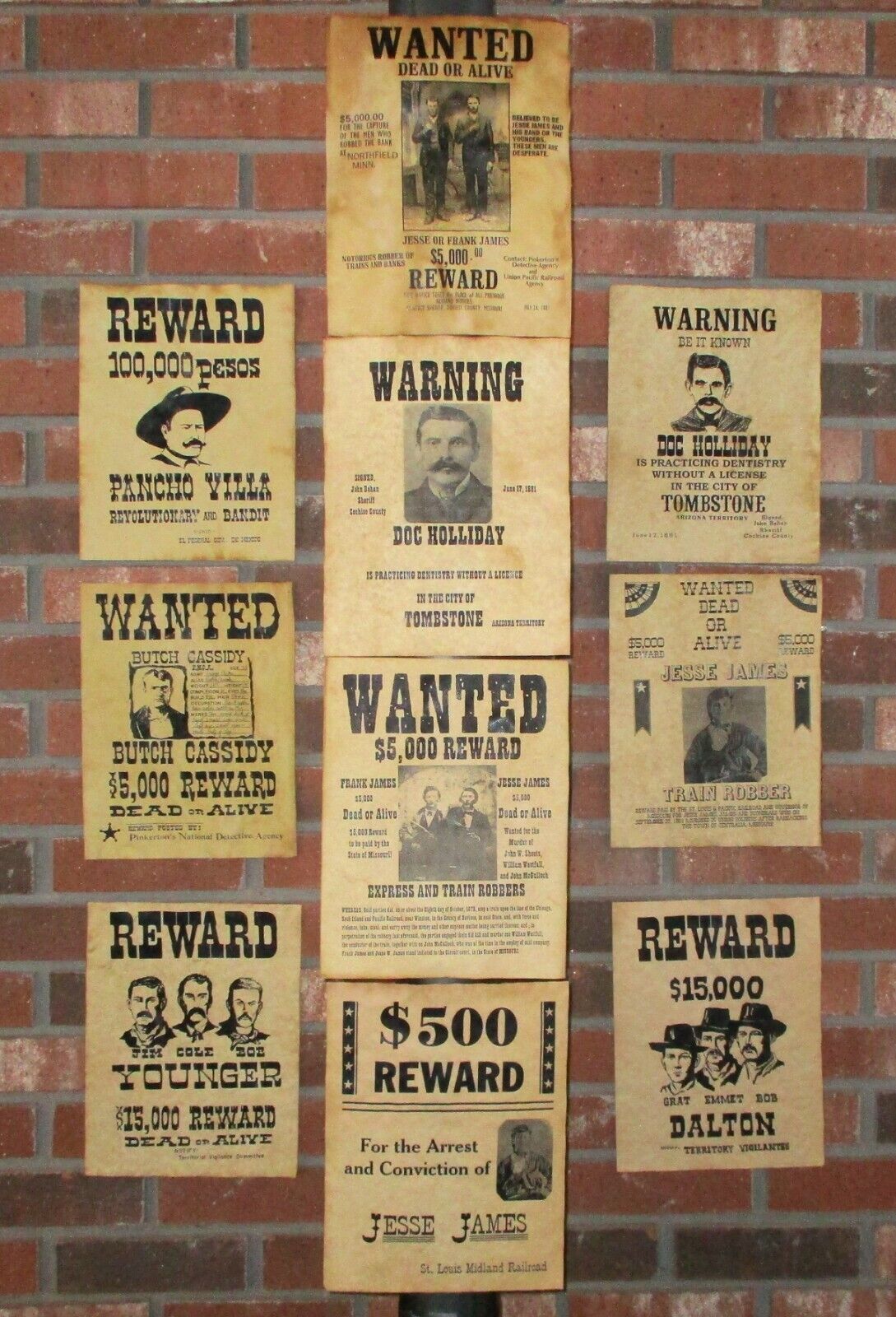 Jesse James Doc Holliday Wanted Posters Tombstone Butch Cassidy Old West 10 Lot