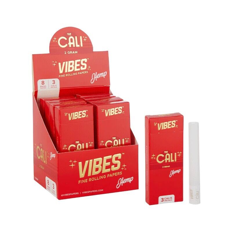  VIBES CALI CONES FINE ROLLING PAPER  2 GRAM DISPLAY BOX 4X BOXES 12 CONES 