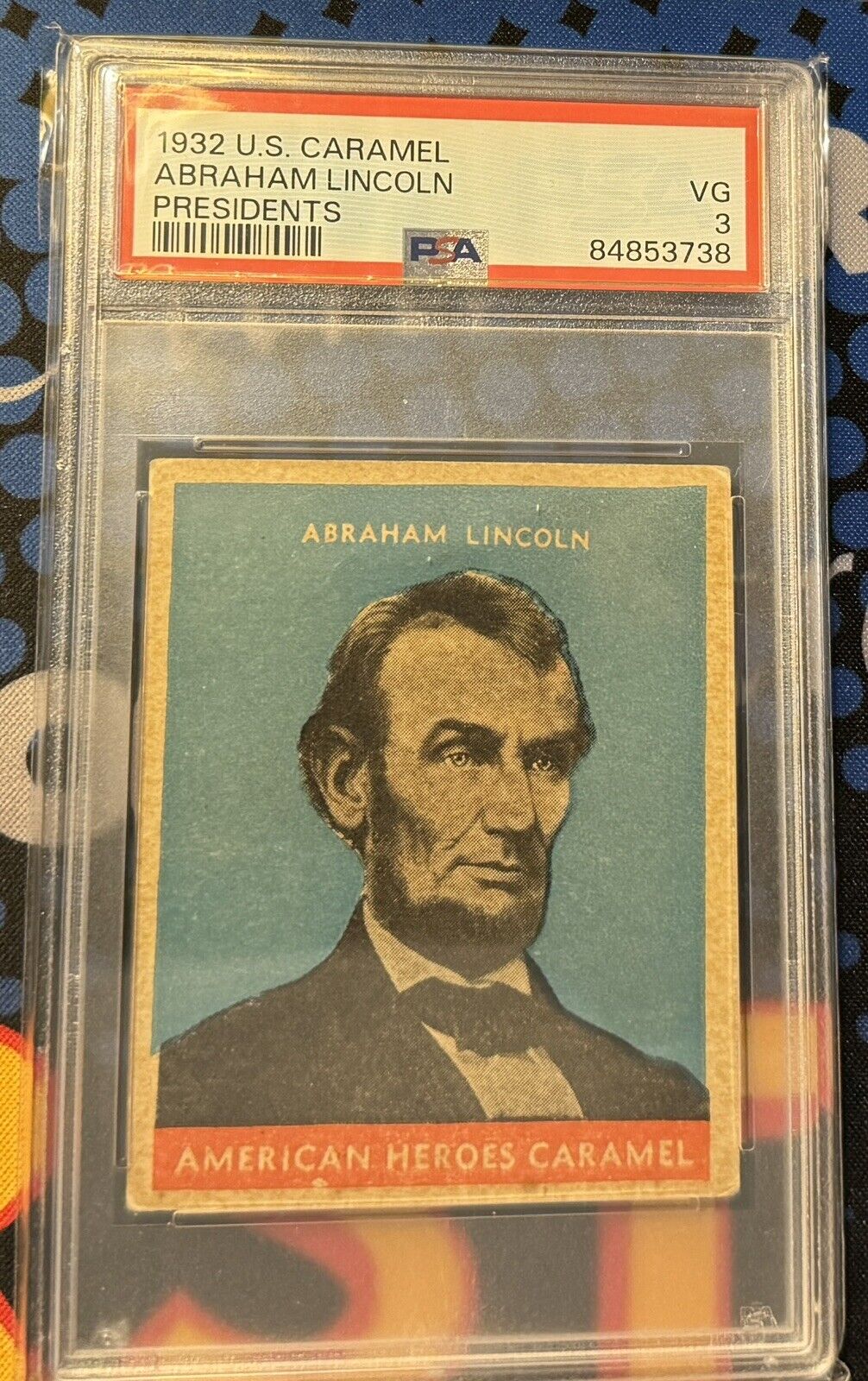 1932 U.S. Caramel Presidents Abraham Lincoln RARE Light Blue Background PSA 3