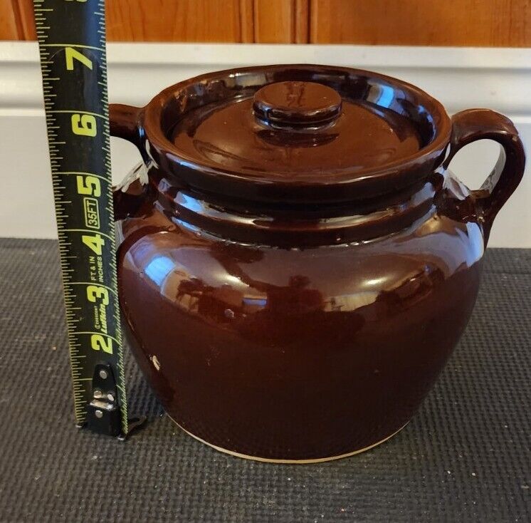 Vintage Stoneware Ceramic Bean Pot with Lid, Made In the USA