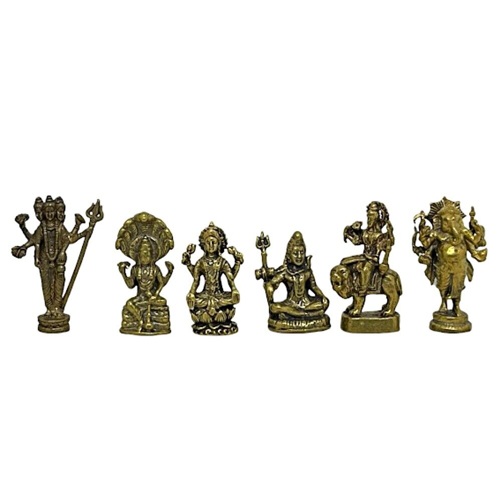 Mini Trimurti Vishnu Lakshmi Shiva Durga Ganesh Hindu Murti Amulet Brass Idol