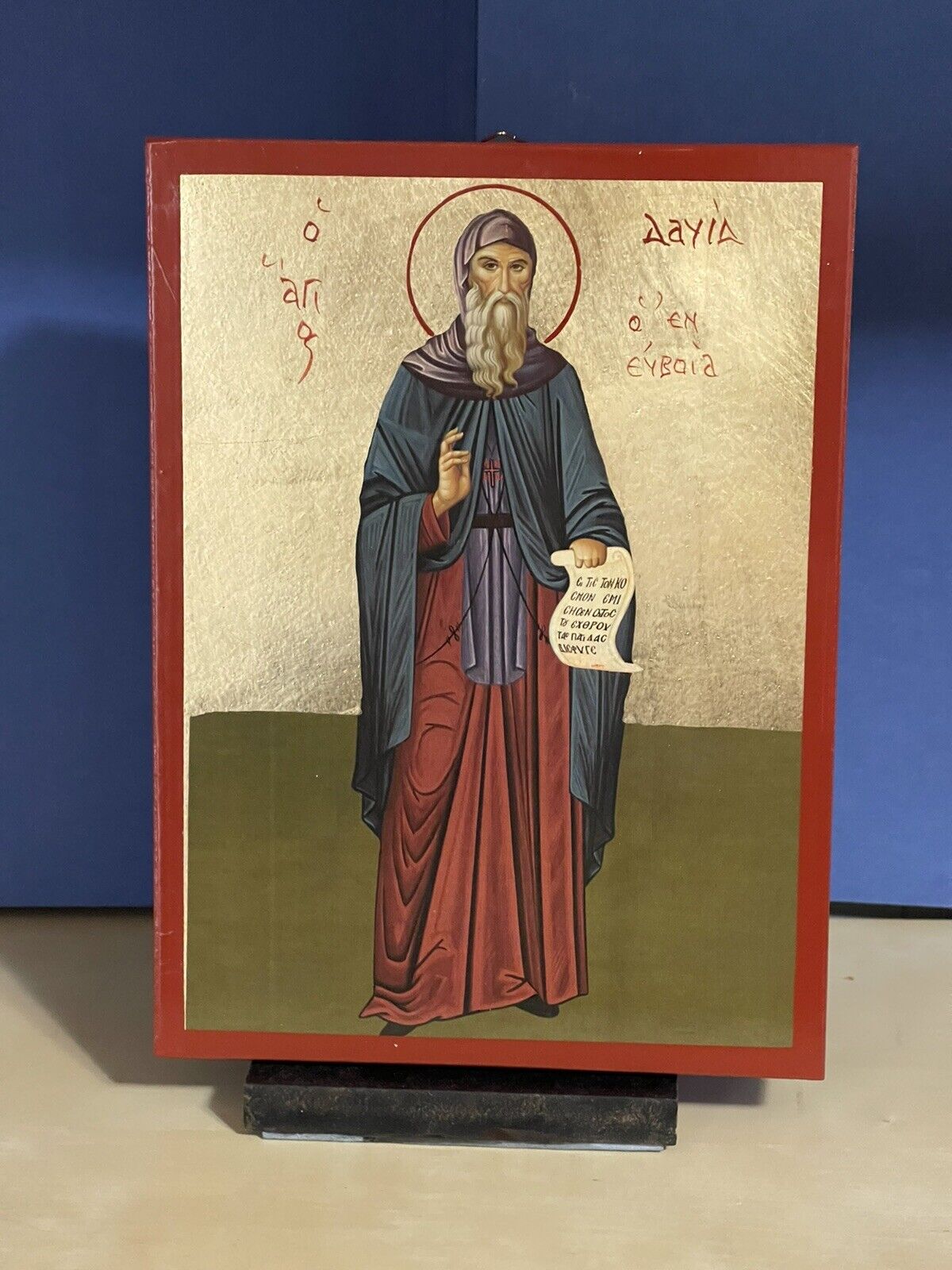 SAINT DAVID OF EUBOEA - Greek Russian WOODEN ICON FLAT, WITH GOLD LEAF 5x7 inch 