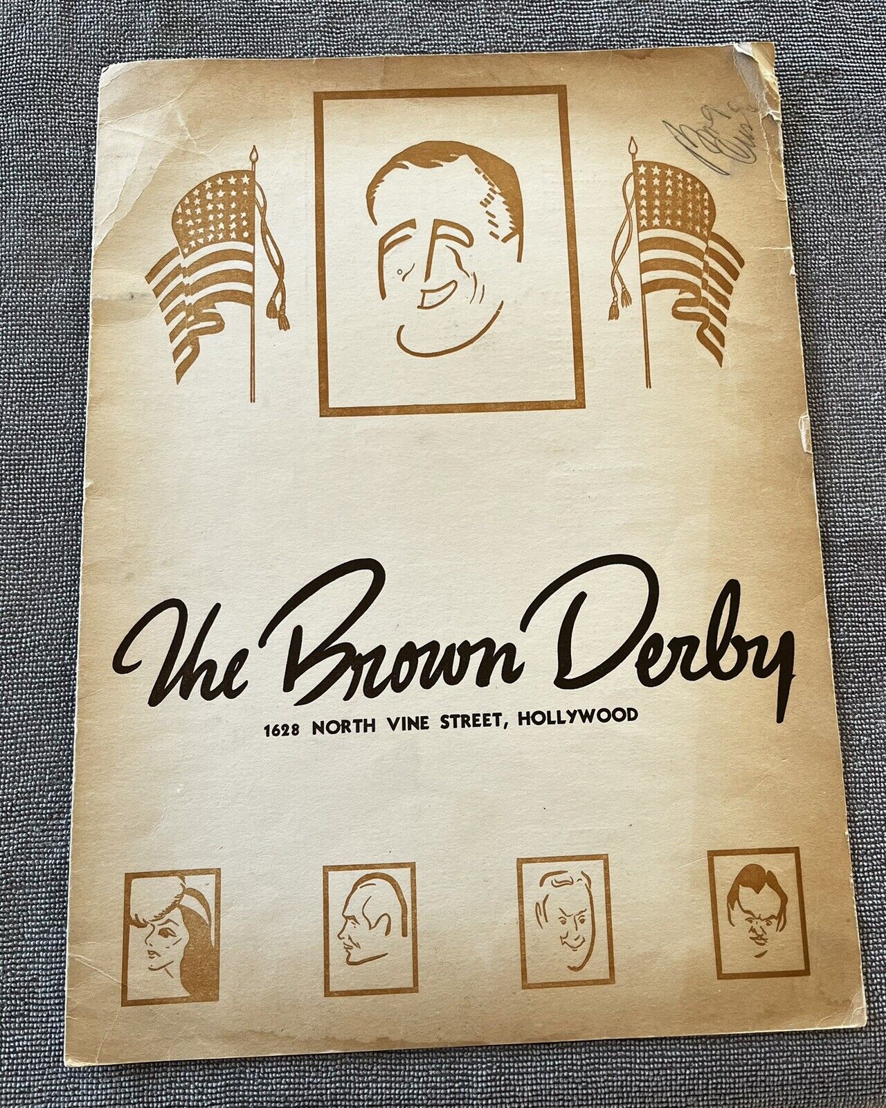 1944 Brown Derby Restaurant Dinner Menu Hollywood California Signed Bing Crosby