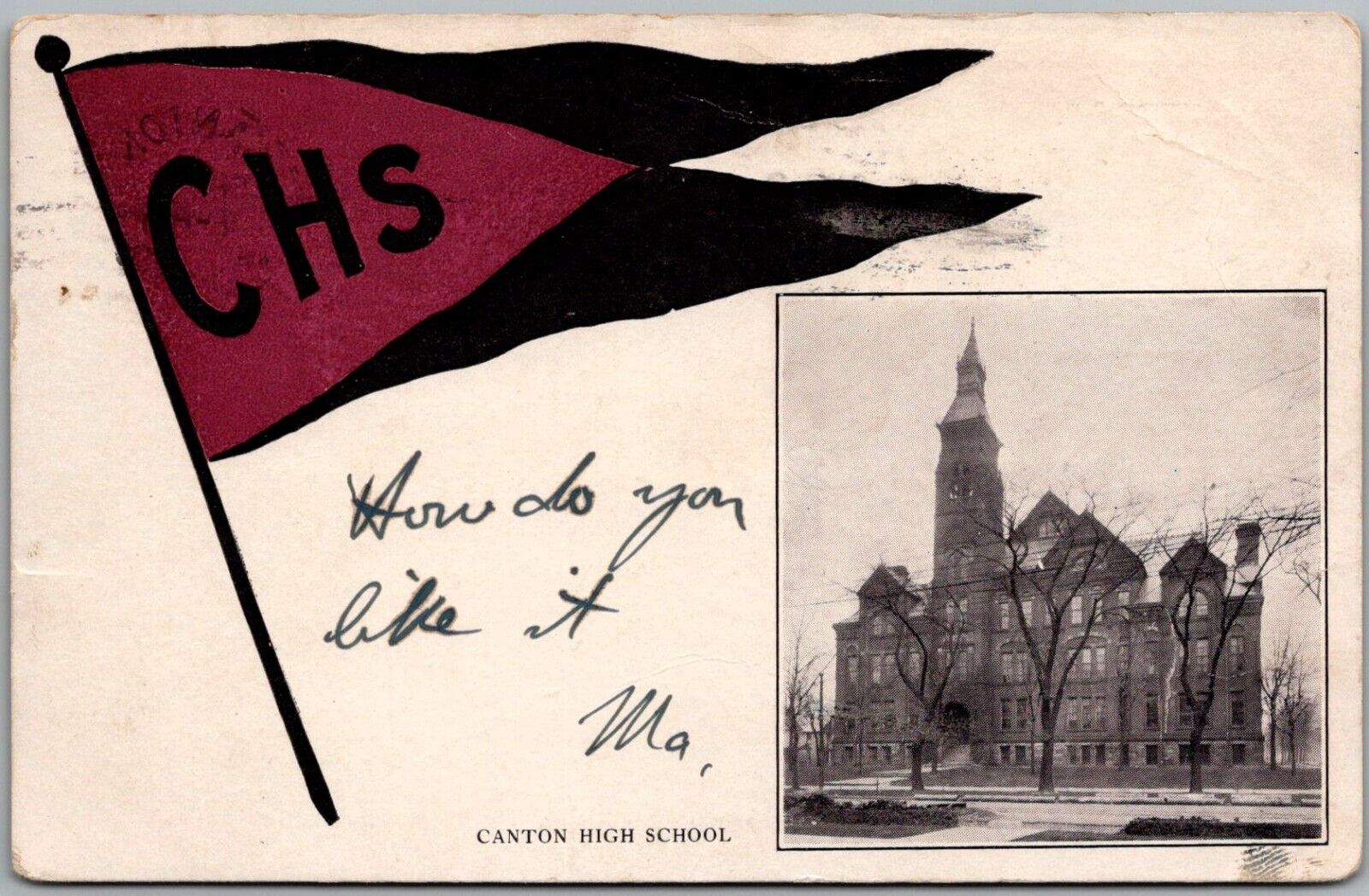 Postcard Canton High School 1907 Canton, Ohio; Stark County Ep