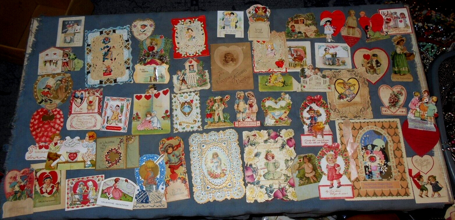 Great Lot  50  Antique  Valentine\'s Day  Cards  Many Many Designs