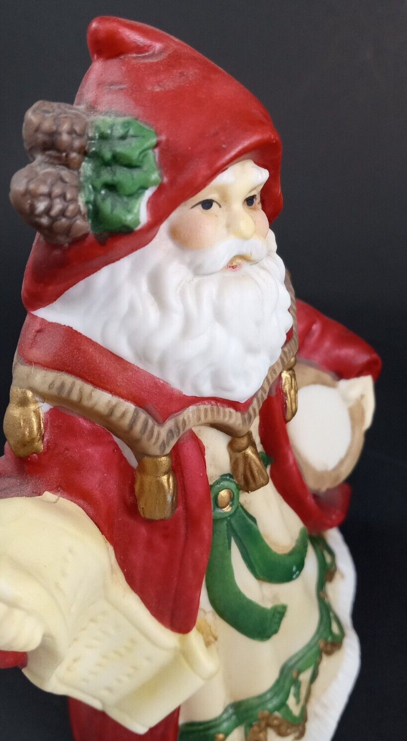 Vtg. Bisque Old World Santa w/ Drum & List Christmas Figure 5” Handpainted