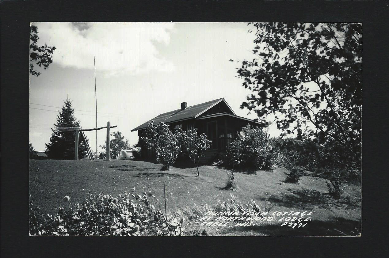 Cable Wisconsin WI c1940s RPPC Northwood Lodge Resort Bonna Vista Cabin, 40s Car
