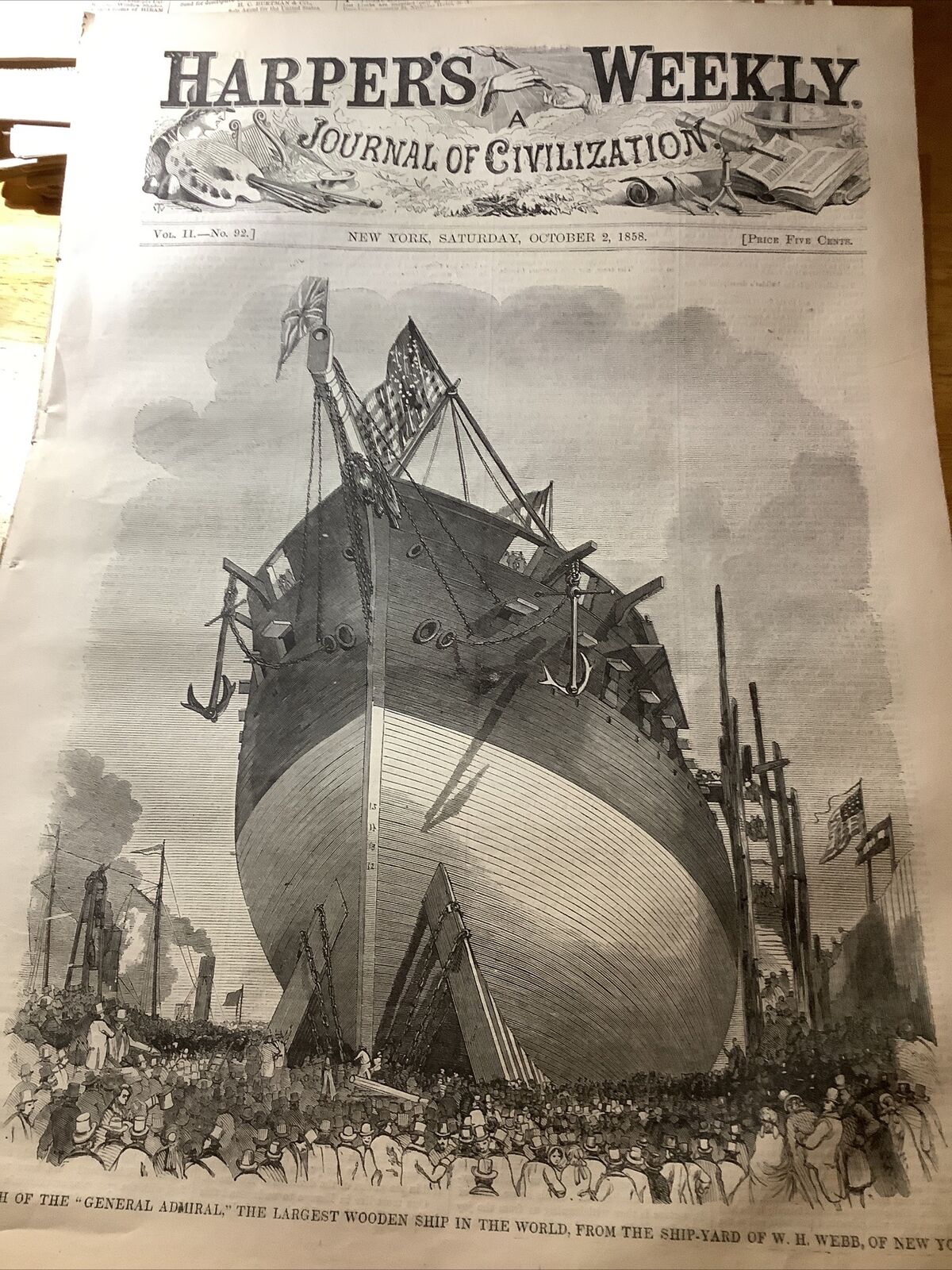 1858 HARPER’S WEEKLY ORIGINAL COMPLETE NEWSPAPER ~ WONDERFUL PRINTS