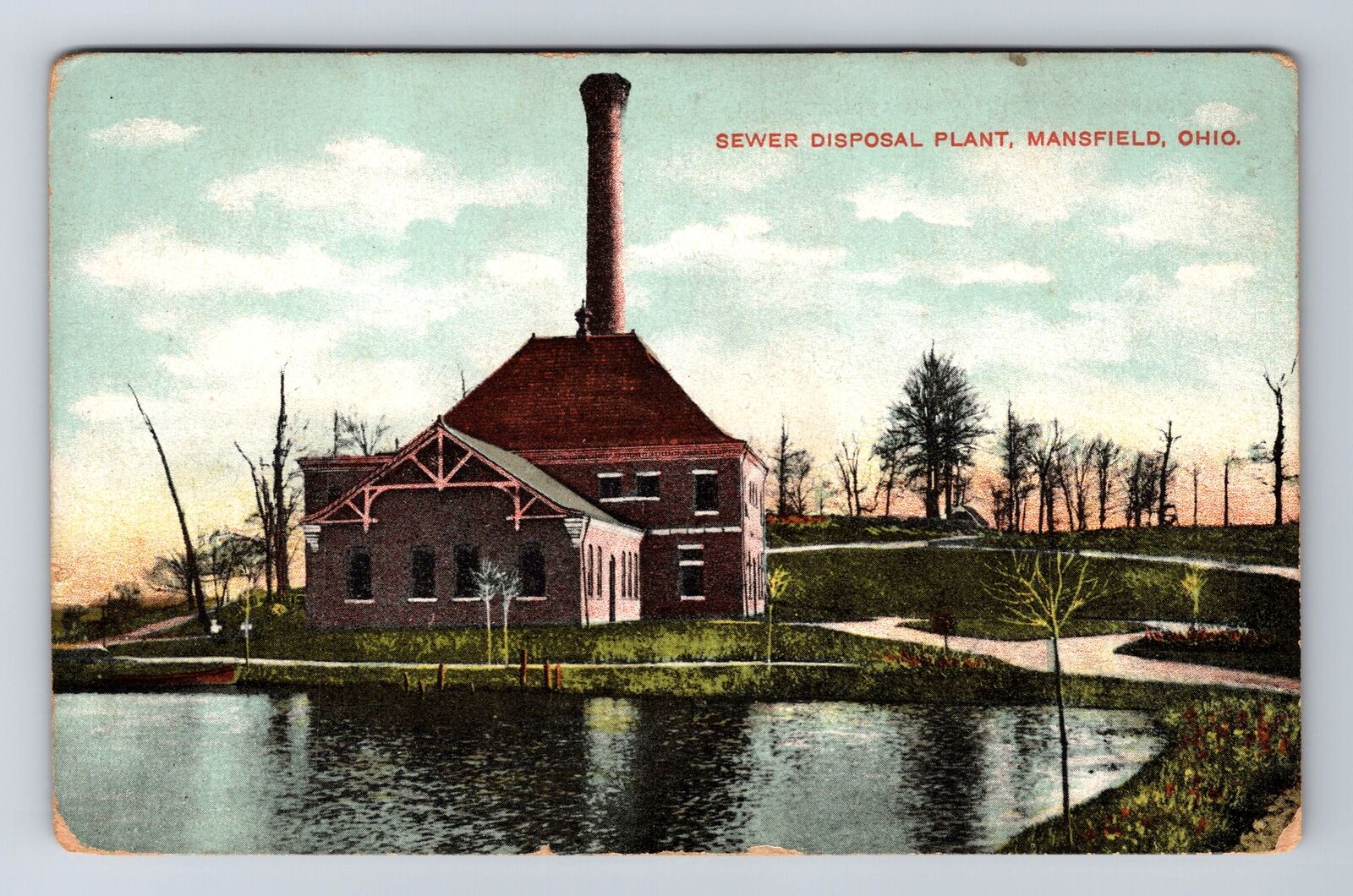 Mansfield OH-Ohio, Sewer Disposal Plant, Antique, Souvenir Vintage Postcard
