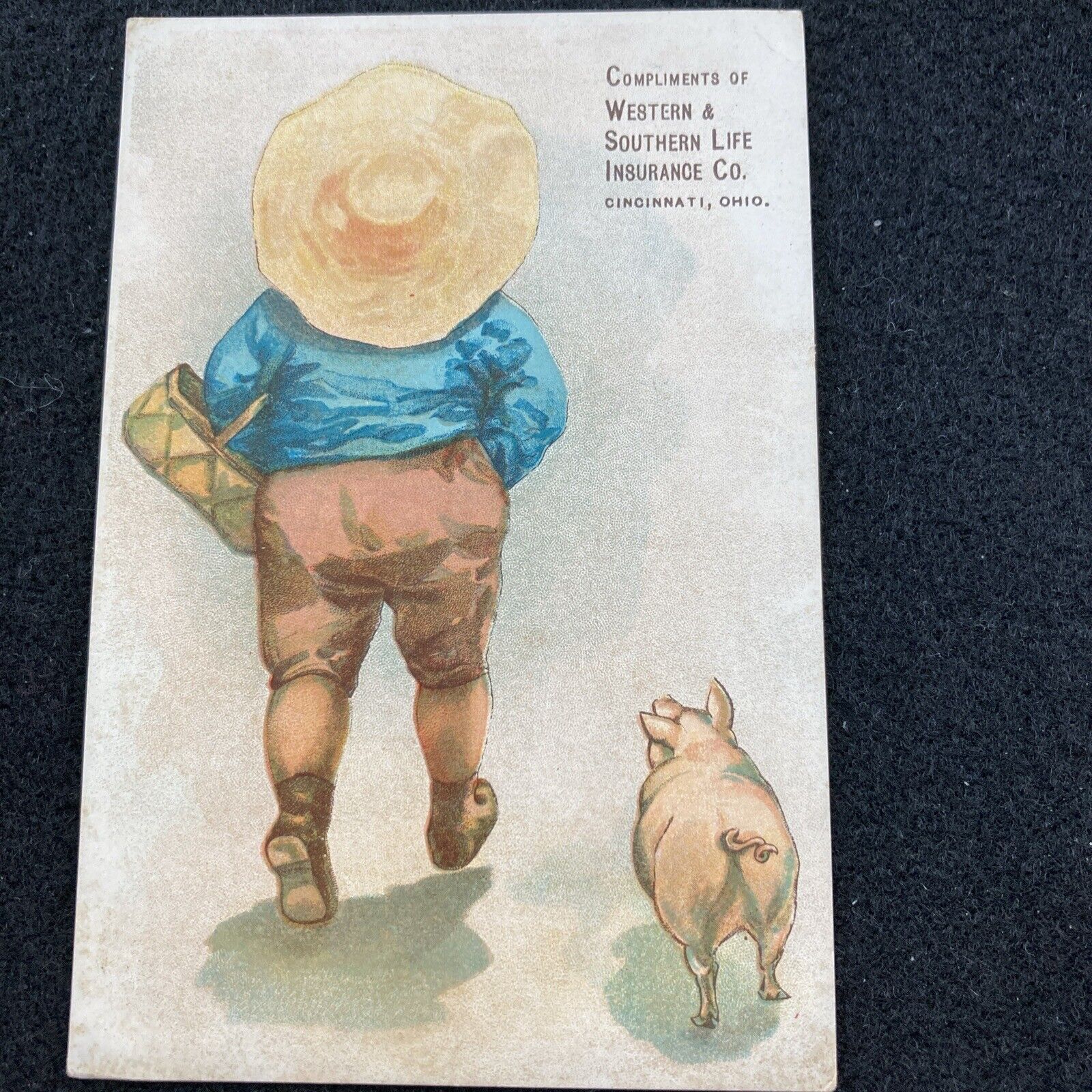 1881 Trade Card Boy Taking His Pig To Market Western Southern Life Ins. Company