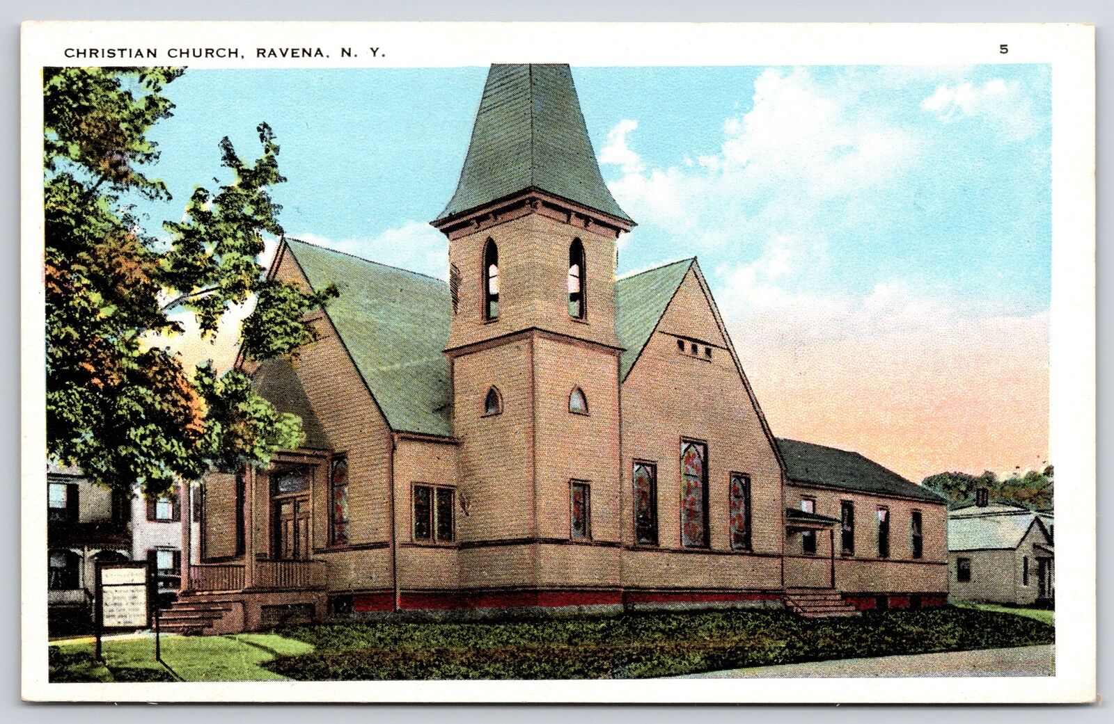 Christian Church Ravena New York Grounds & Religious Building Landmark Postcard