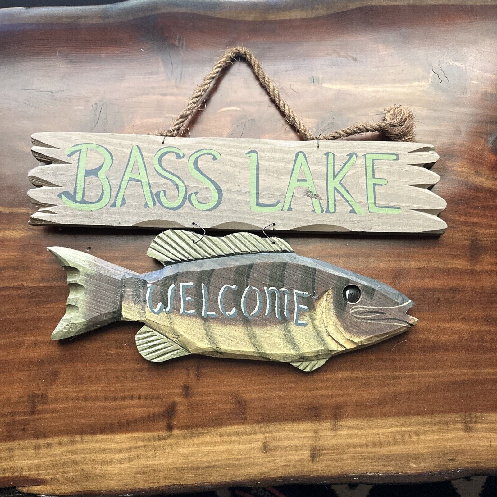 Wooden Wall Decor Fish- BASS LAKE - WELCOME