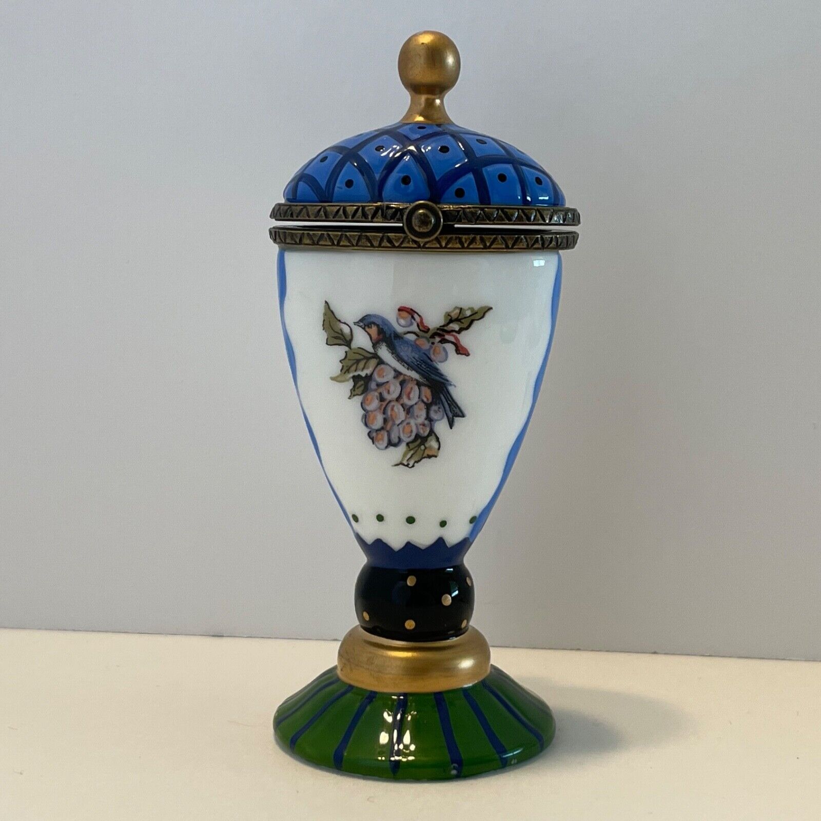 Vintage Tracy Porter The Home Collection Small Vase Shaped Trinket Box Blue Bird