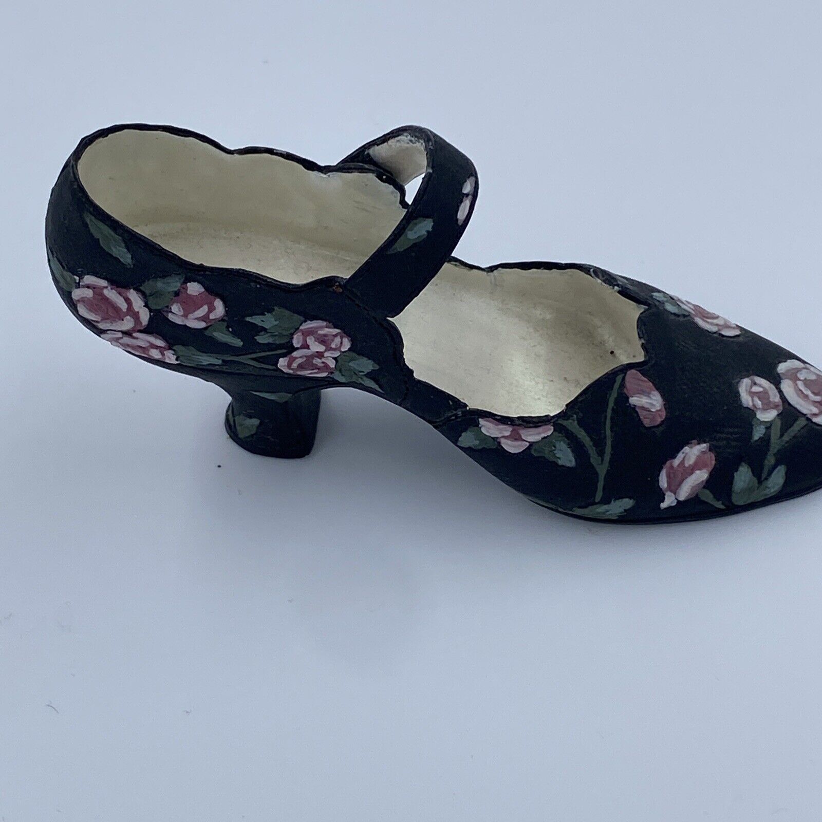 Nostalgia Miniature Shoe Collectible Figurine Black And Floral