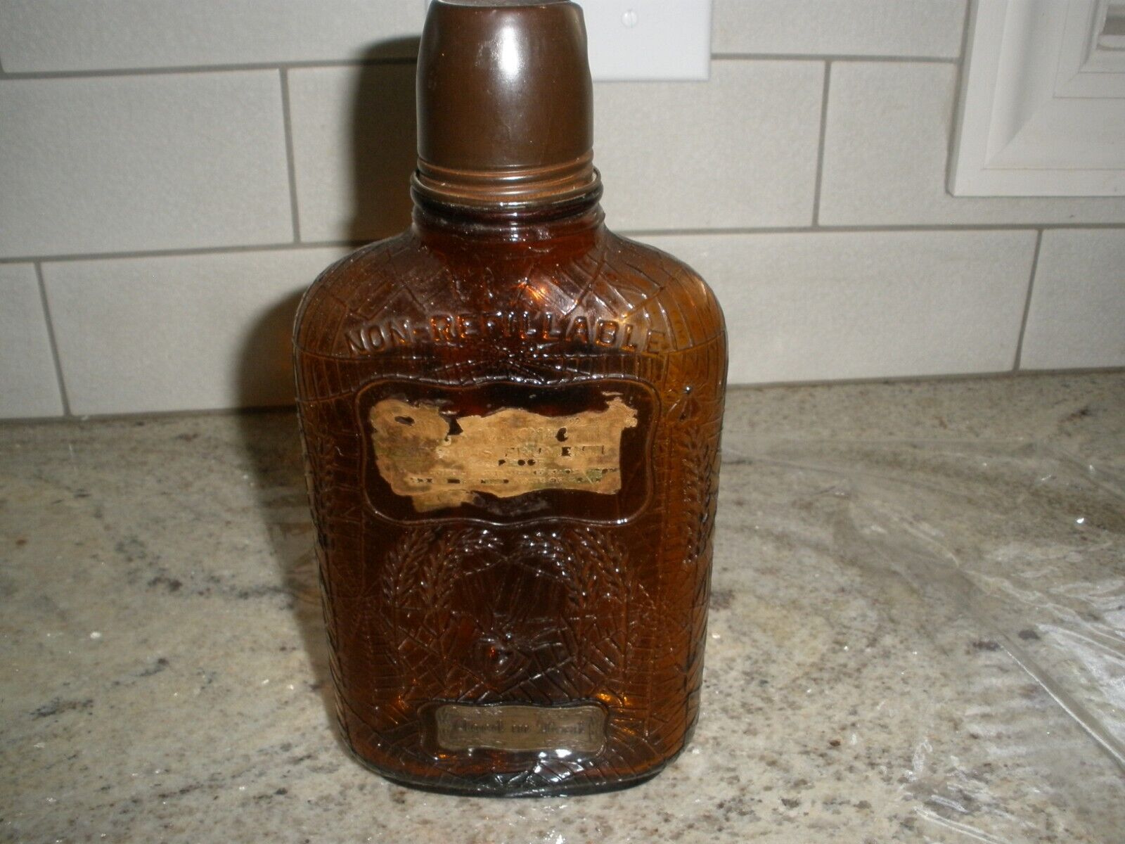 Antique Spiritus Frumenti 100 Proof Whiskey Amber Pint Spider Web Bottle