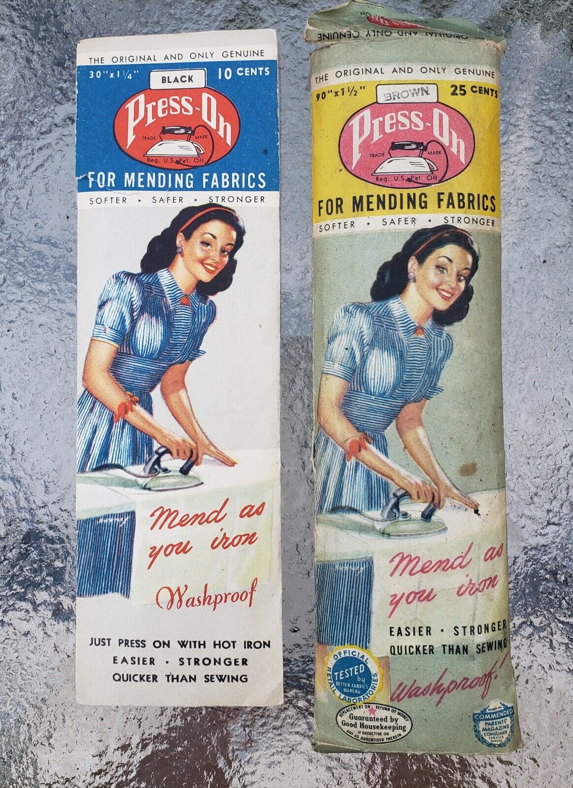 Vintage 1935 Iron Press On Mending Fabrics in Original Package Antique