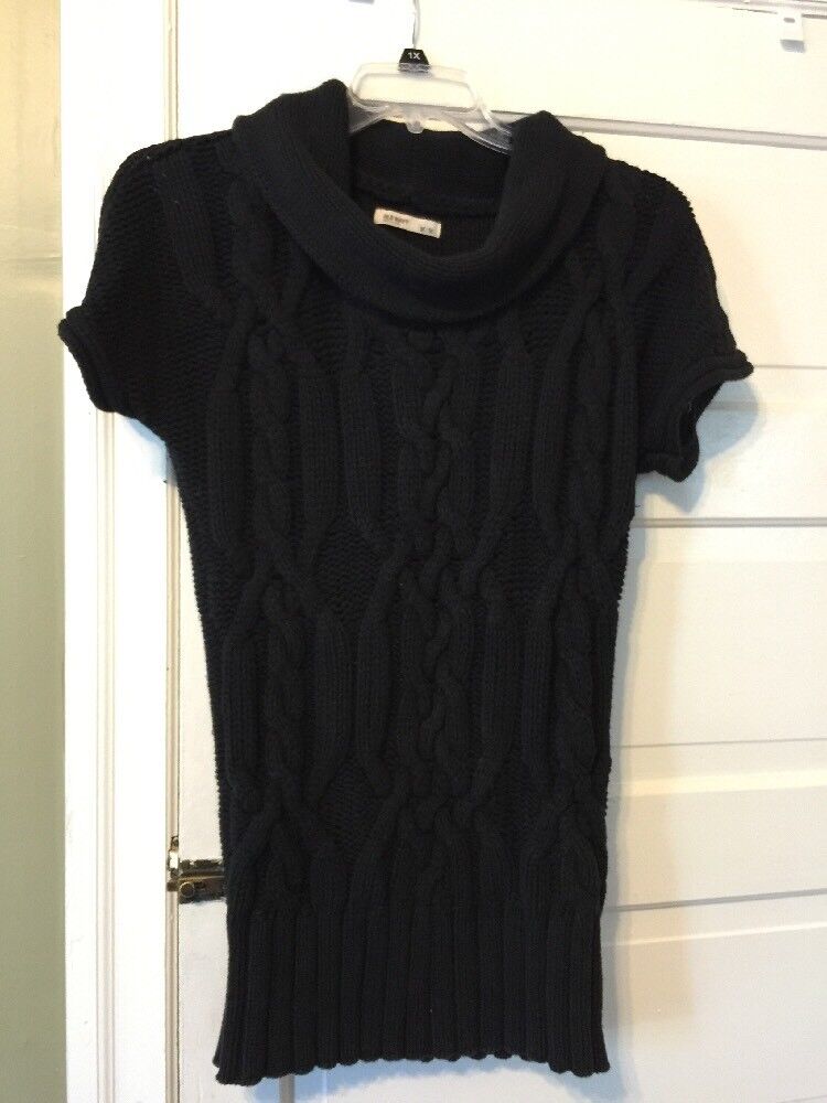 Women\'s Old Navy Sweater Wool Blend BLACK Cowl Neck Short Sleeve MEDIUM