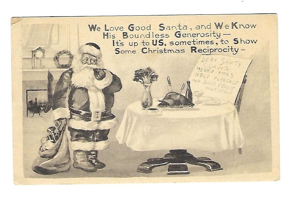 1913  Christmas Postcard Santa Ready For Dinner