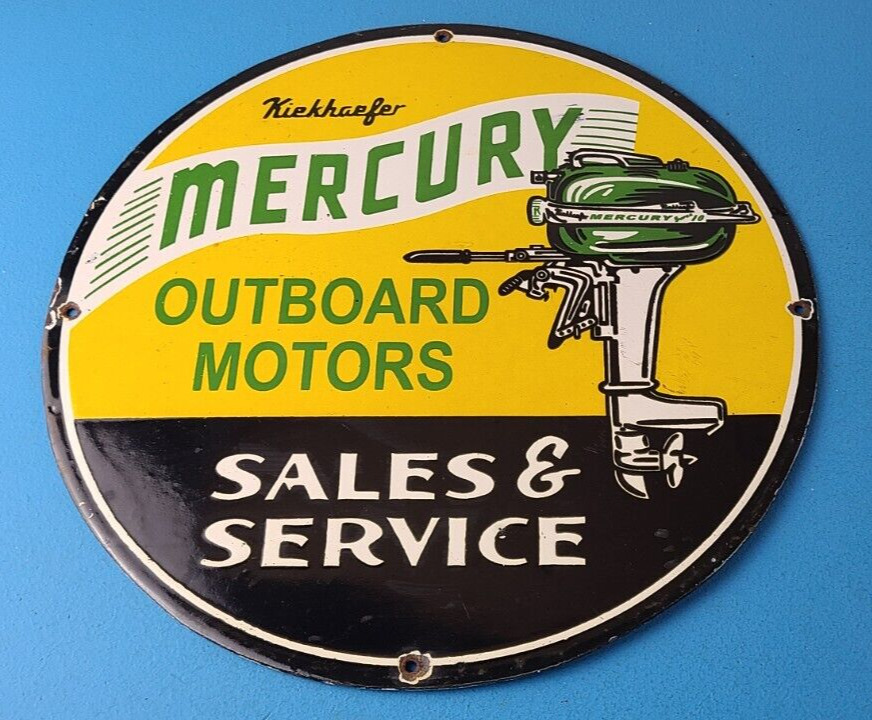 Vintage Mercury Outboards Porcelain Sign - Boat Motor Gas Engines Pump Sign
