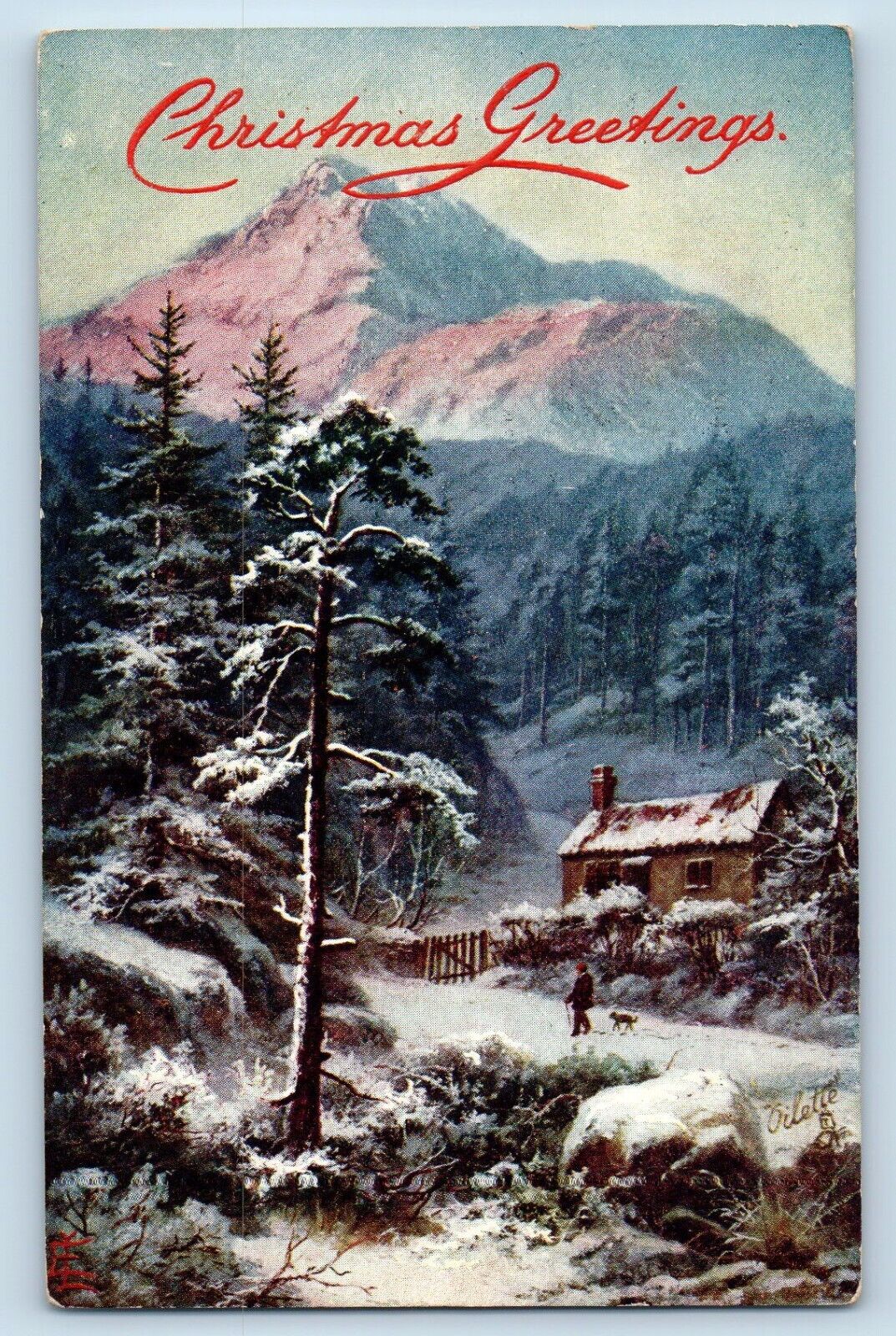 Fergus Falls Minnesota MN Postcard Christmas Greetings Mountain Winter Oilette
