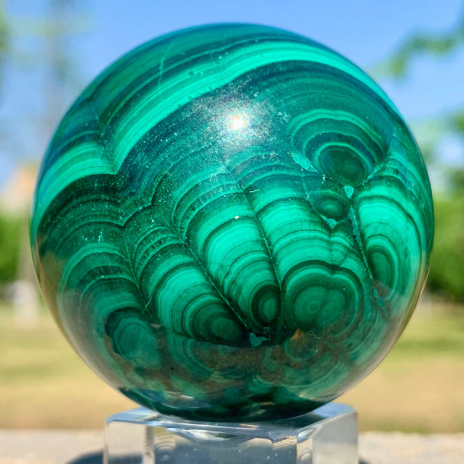 228G Rare Natural Malachite quartz hand Carved sphere Crystal Healing
