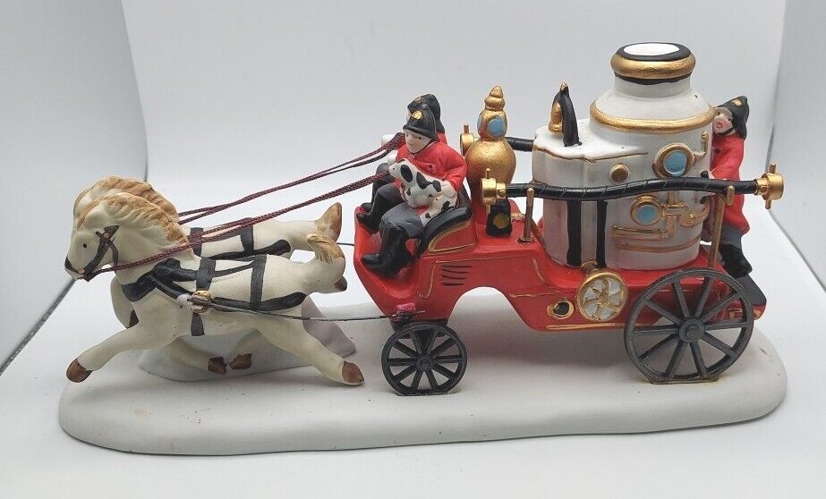 Lemax Village Collection Porcelain Off To The Fire Pumper Firetruck Horses 1996