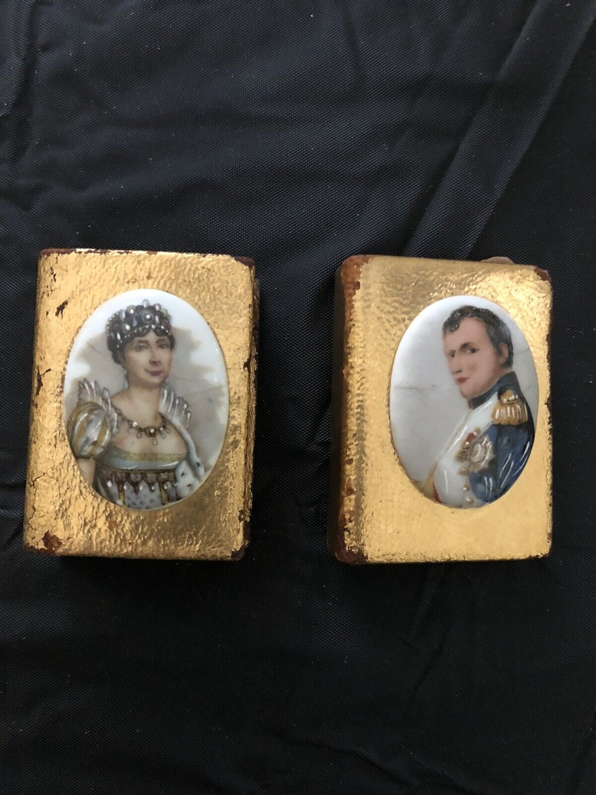 Miniature Porcelain Napoleon and Josephine  H/P matchbox holder