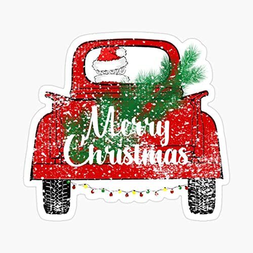 Red Merry Christmas Vintage Red Santa Truck Sticker Shirt Mug Gifts