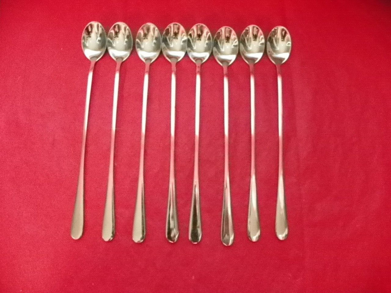 SET OF 8 LONG HANDLE  ICED TEA SPOONS   STAINLESS  FLATWARE    BOX 3